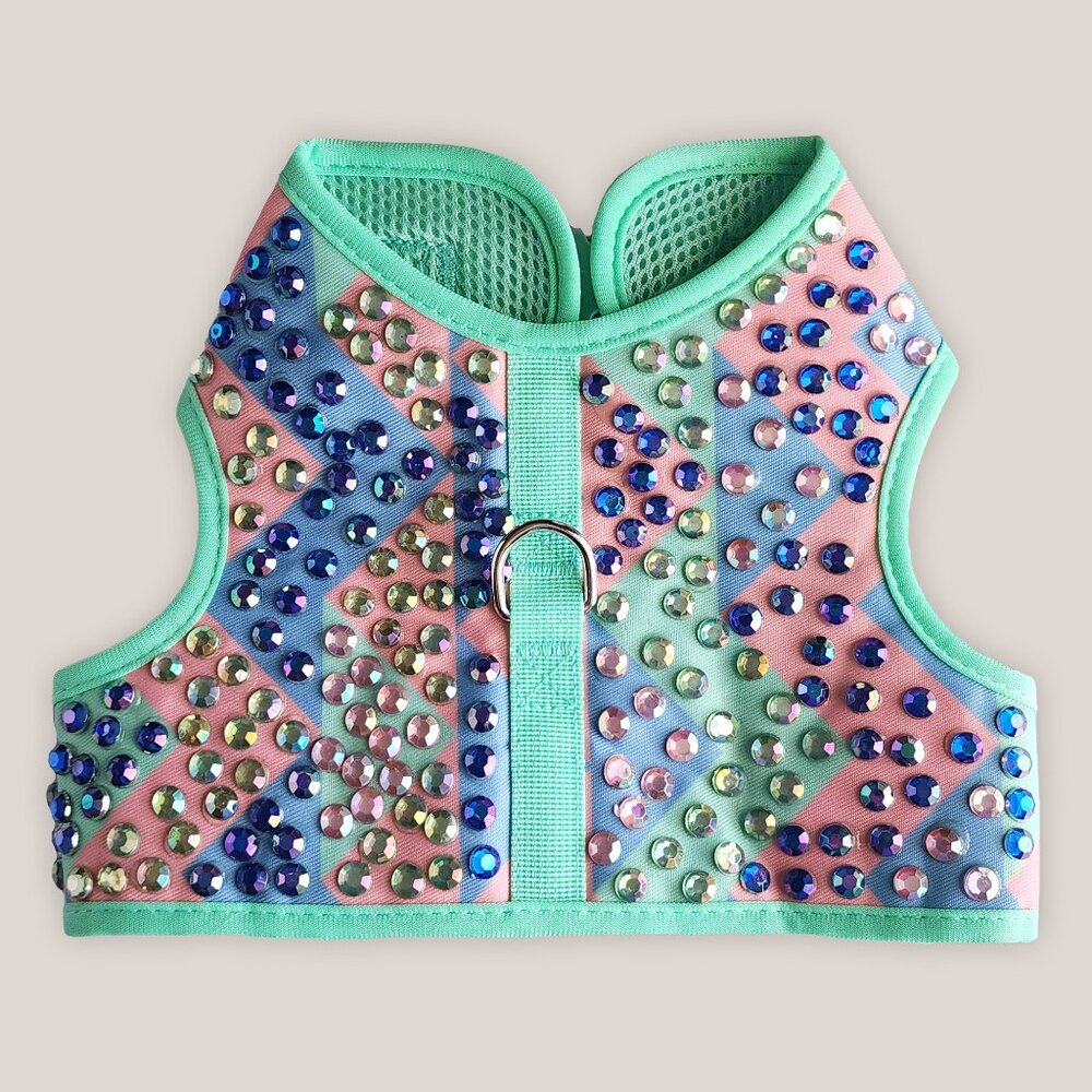 I Love You Dog Harness Geometric Bedazzled Rhinestoned Green Pink Blue Pet Vest